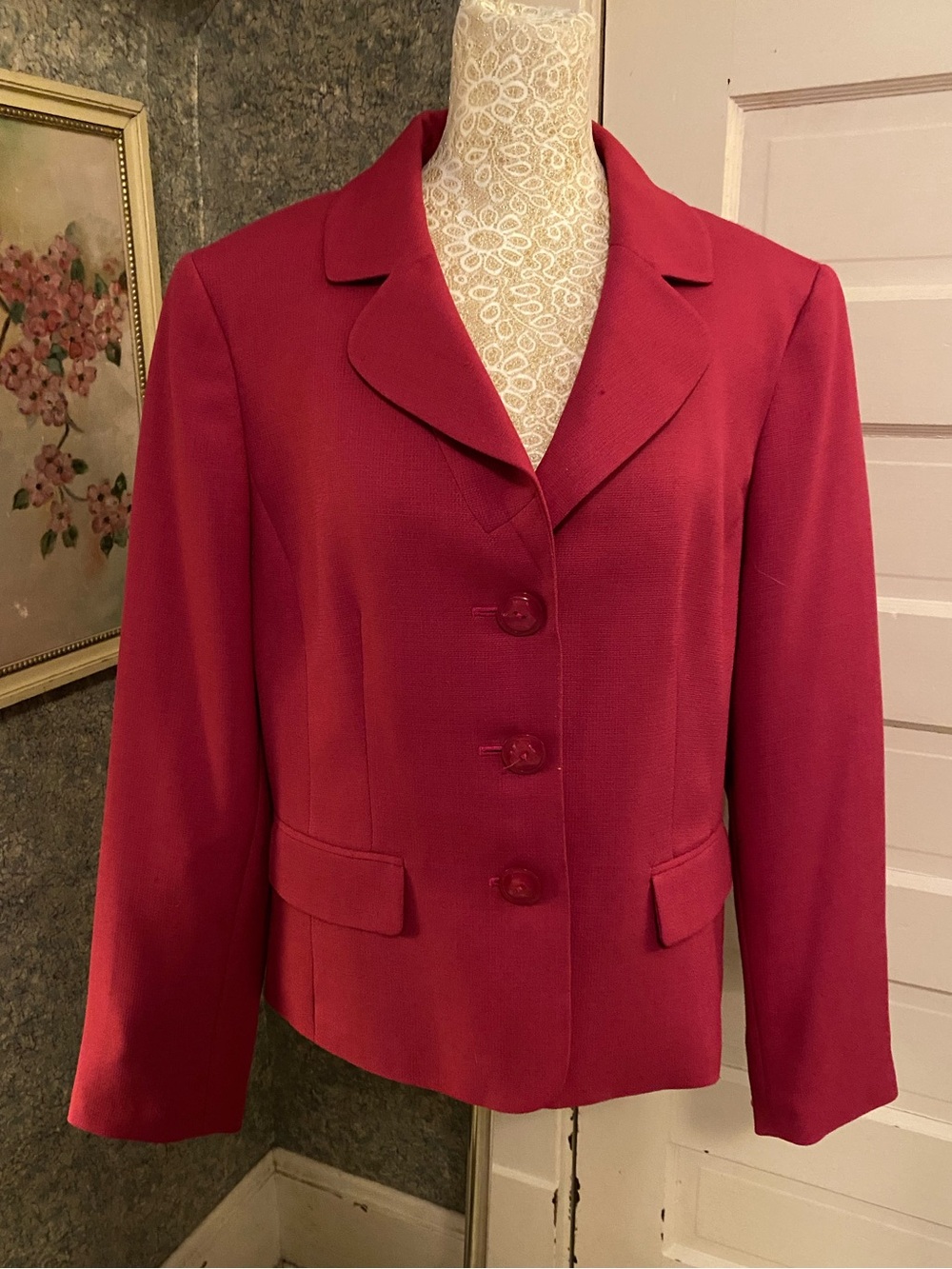 Evan Picone Raspberry pin Tailored Three-Button Blazer suit coat jacket sz 14